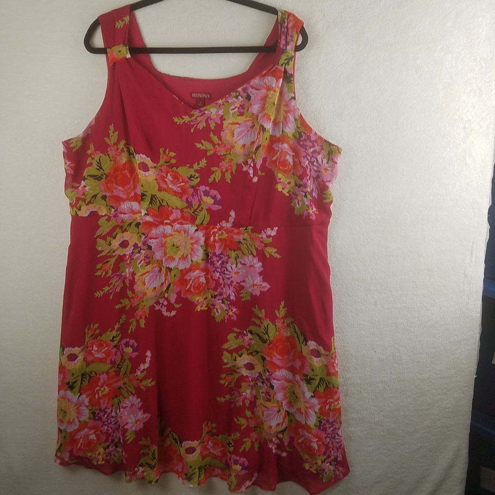 Merona Red Floral Sleeveless Fit & Flare Dress Womens Plus Size‎ 1 Scoop Neck